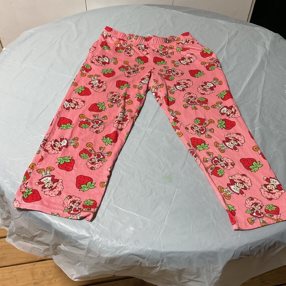 Kids Pink Pajama Bottoms with Strawberry Print
